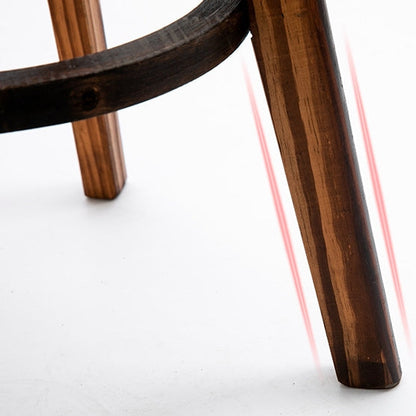 Contemporary Retro Round Faux Leather Wood Legs Swivel Bar Stool Low Back Footrest For Dining Room