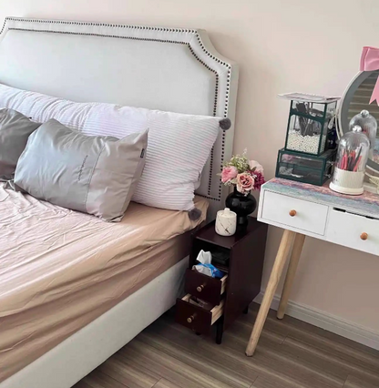 Contemporary Simplicity Rectangular Solid Wood Ultra-Narrow Nightstand Space-Saving Cabinet 2-Drawer For Bedroom