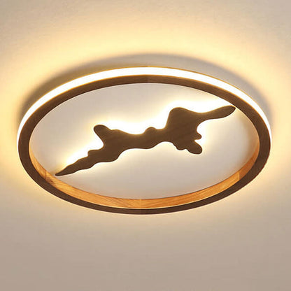 Nordic Round Solid Wood Zen LED Flush Mount Ceiling Light