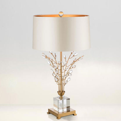 Modern Light Luxury Fabric Crystal Flower Creative Base 1-Light Table Lamp