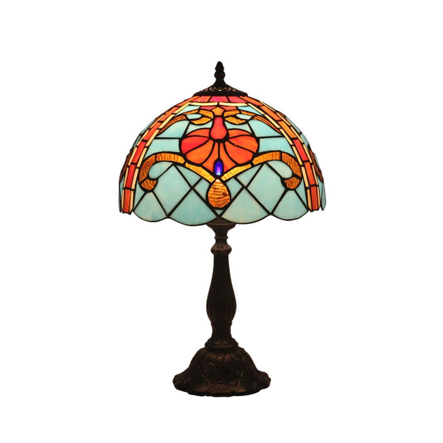 European Tiffany Stained Glass 1-Light Mediterranean Table Lamp