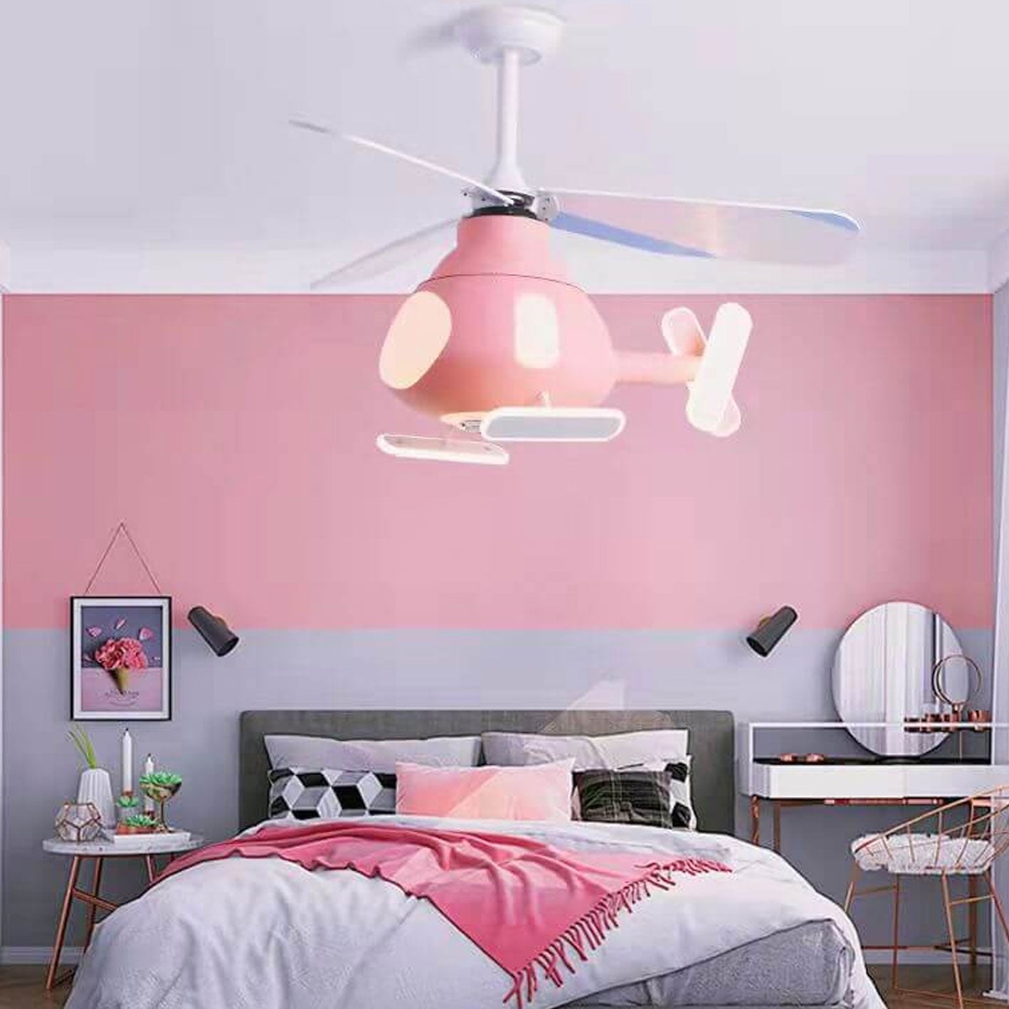 Cartoon Creative Aircraft Design LED Downrods Ceiling Fan Light