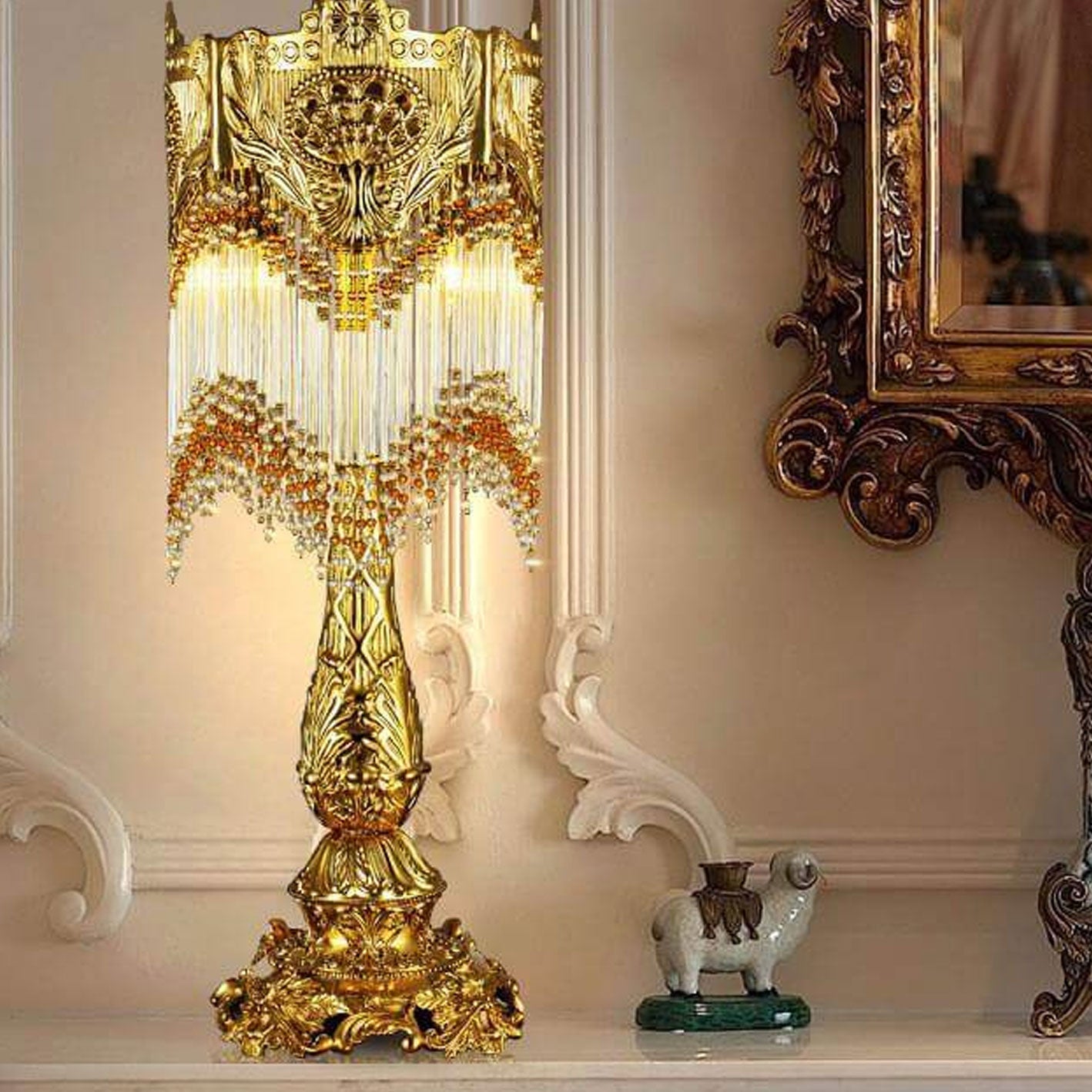 French Brass Crystal Tassel Luxury 1-Light Table Lamp