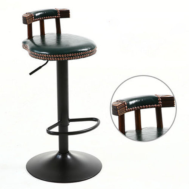 Contemporary Luxury Round Oil-Waxed Leather Iron Bar Stool Backrest Footrest For Dining Room