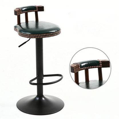 Contemporary Luxury Round Oil-Waxed Leather Iron Bar Stool Backrest Footrest For Dining Room