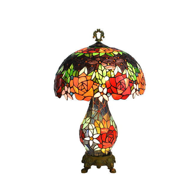 Traditional Tiffany Dome Iron Glass 2-Light Table Lamp For Living Room