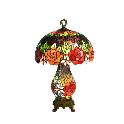 Traditional Tiffany Dome Iron Glass 2-Light Table Lamp For Living Room