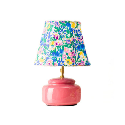 Contemporary Nordic Ceramic Fabric Colorful Plaid Pattern Drum Shape 1-Light Table Lamp For Bedroom