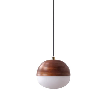 Modern Minimalist Liftable Nut-Shaped Iron Ash Wood Glass 1-Light Pendant Light For Bedroom