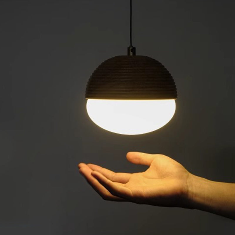 Modern Minimalist Liftable Nut-Shaped Iron Ash Wood Glass 1-Light Pendant Light For Bedroom