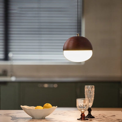 Modern Minimalist Liftable Nut-Shaped Iron Ash Wood Glass 1-Light Pendant Light For Bedroom