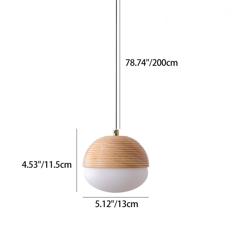 Modern Minimalist Liftable Nut-Shaped Iron Ash Wood Glass 1-Light Pendant Light For Bedroom