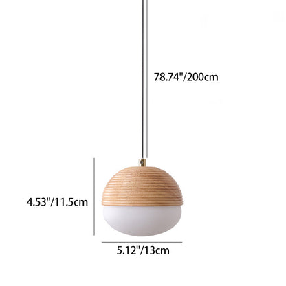 Modern Minimalist Liftable Nut-Shaped Iron Ash Wood Glass 1-Light Pendant Light For Bedroom
