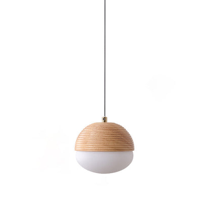 Modern Minimalist Liftable Nut-Shaped Iron Ash Wood Glass 1-Light Pendant Light For Bedroom