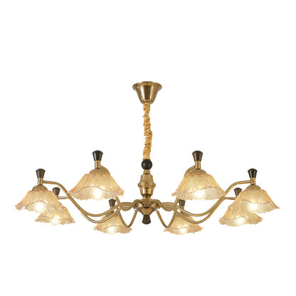 Traditional French Multi-Flower Iron Wood Glass 6/8-Light Chandelier For Living Room