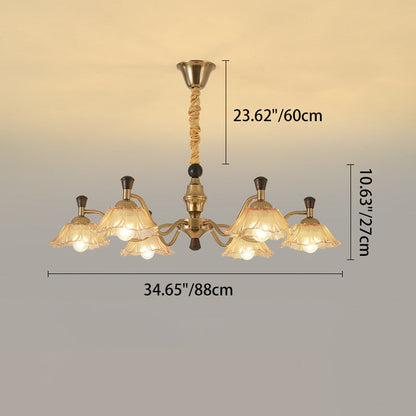 Traditional French Multi-Flower Iron Wood Glass 6/8-Light Chandelier For Living Room