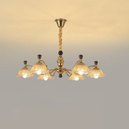 Traditional French Multi-Flower Iron Wood Glass 6/8-Light Chandelier For Living Room