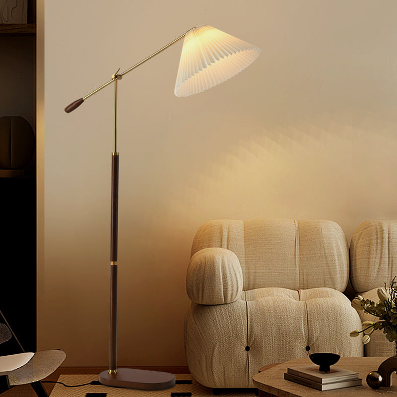 Traditional Japanese Umbrella Fabric Ash Iron 1 - Light Standing Floor Lamp For Living Room