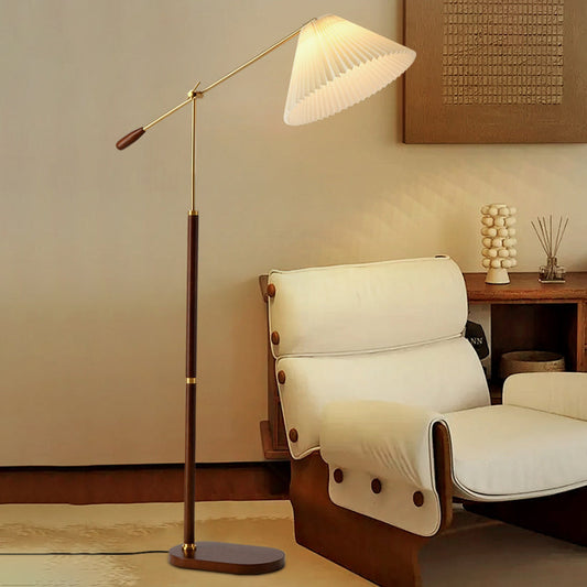 Traditional Japanese Umbrella Fabric Ash Iron 1 - Light Standing Floor Lamp For Living Room