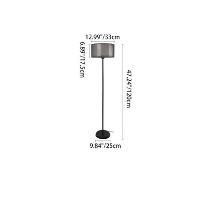 Modern Minimalist Double-Layer Cylindrical Metal Fabric 1-Light Standing Floor Lamp For Living Room