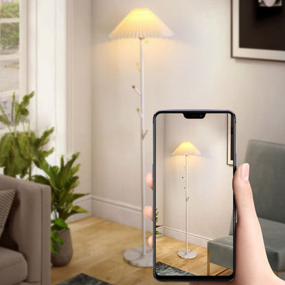 Modern Minimalist Umbrella Iron PVC Fabric Marble 1-Light Standing Floor Lamps For Living Room