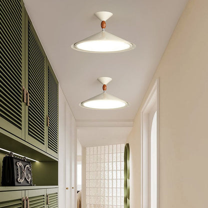 Contemporary Scandinavian Funnel Shape Aluminum Iron Acrylic LED Semi-Flush Mount Ceiling Light For Bedroom