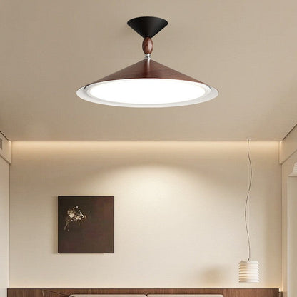 Contemporary Scandinavian Funnel Shape Aluminum Iron Acrylic LED Semi-Flush Mount Ceiling Light For Bedroom