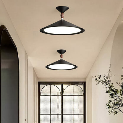 Contemporary Scandinavian Funnel Shape Aluminum Iron Acrylic LED Semi-Flush Mount Ceiling Light For Bedroom