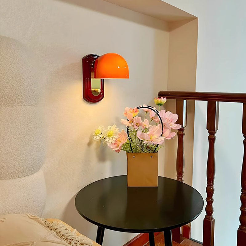 Traditional Vintage Wooden Glass Mushroom Shade 1-Light Wall Sconce Lamp For Bedroom