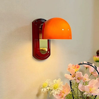 Traditional Vintage Wooden Glass Mushroom Shade 1-Light Wall Sconce Lamp For Bedroom
