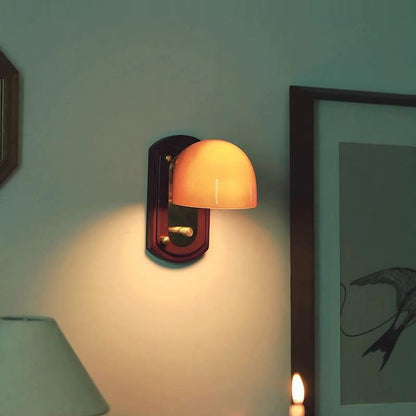 Traditional Vintage Wooden Glass Mushroom Shade 1-Light Wall Sconce Lamp For Bedroom