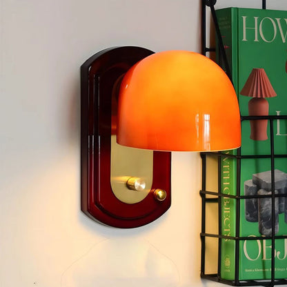 Traditional Vintage Wooden Glass Mushroom Shade 1-Light Wall Sconce Lamp For Bedroom