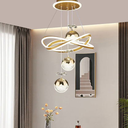 Contemporary Luxury Ball-Shaped Iron Aluminum Silicone Crystal LED Chandeliers For Living Room