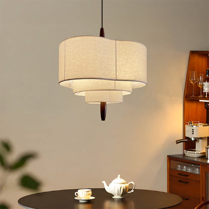 Traditional Vintage Irregular Shape Iron Solid Wood Fabric 1-Light Pendant Light For Dining Room