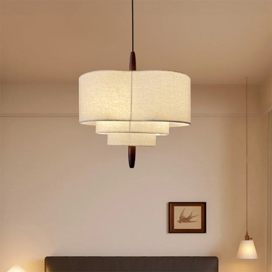 Traditional Vintage Irregular Shape Iron Solid Wood Fabric 1-Light Pendant Light For Dining Room