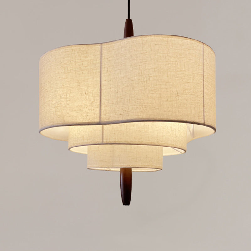 Traditional Vintage Irregular Shape Iron Solid Wood Fabric 1-Light Pendant Light For Dining Room