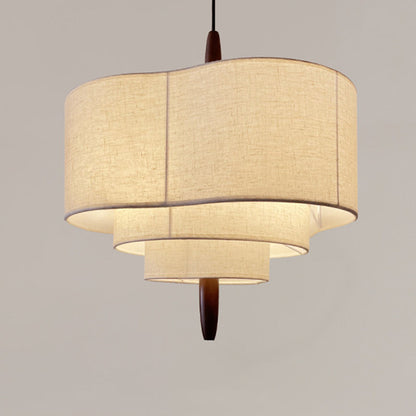 Traditional Vintage Irregular Shape Iron Solid Wood Fabric 1-Light Pendant Light For Dining Room