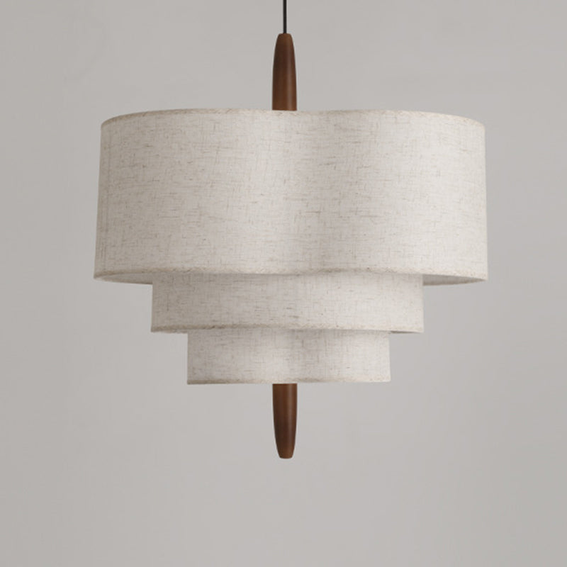 Traditional Vintage Irregular Shape Iron Solid Wood Fabric 1-Light Pendant Light For Dining Room