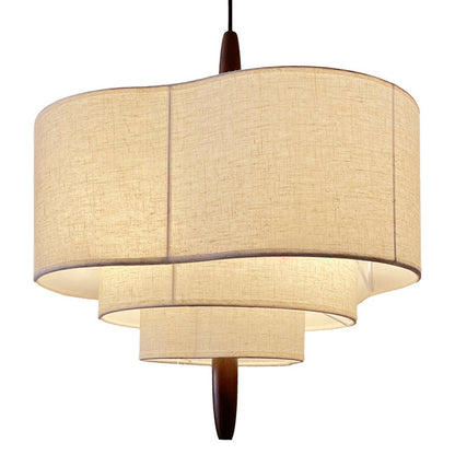 Traditional Vintage Irregular Shape Iron Solid Wood Fabric 1-Light Pendant Light For Dining Room