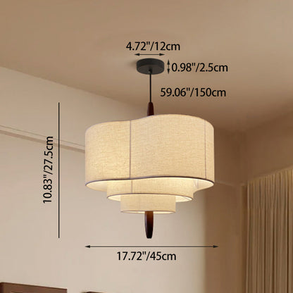 Traditional Vintage Irregular Shape Iron Solid Wood Fabric 1-Light Pendant Light For Dining Room