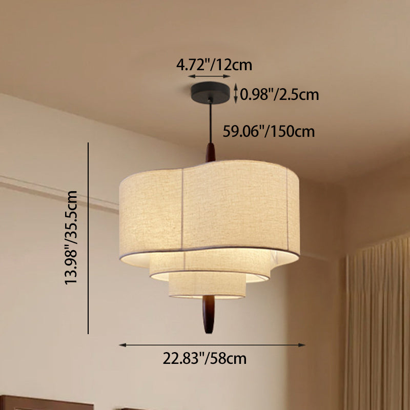 Traditional Vintage Irregular Shape Iron Solid Wood Fabric 1-Light Pendant Light For Dining Room