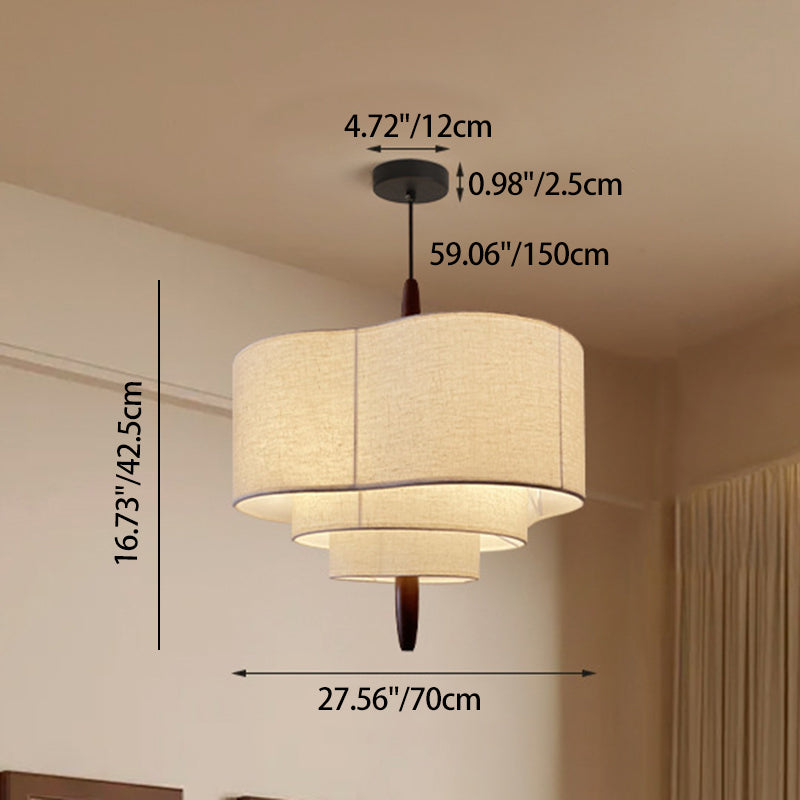 Traditional Vintage Irregular Shape Iron Solid Wood Fabric 1-Light Pendant Light For Dining Room