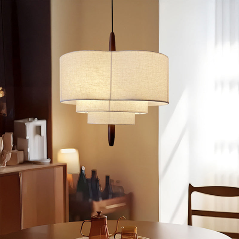 Traditional Vintage Irregular Shape Iron Solid Wood Fabric 1-Light Pendant Light For Dining Room