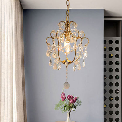 Traditional French Iron Crystal Flower 1-Light Chandelier For Dining Room