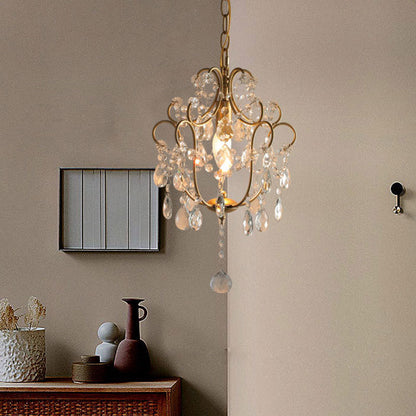 Traditional French Iron Crystal Flower 1-Light Chandelier For Dining Room