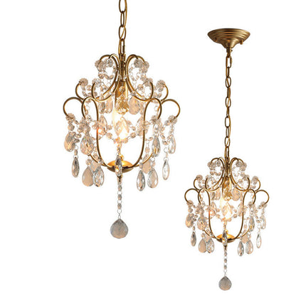 Traditional French Iron Crystal Flower 1-Light Chandelier For Dining Room