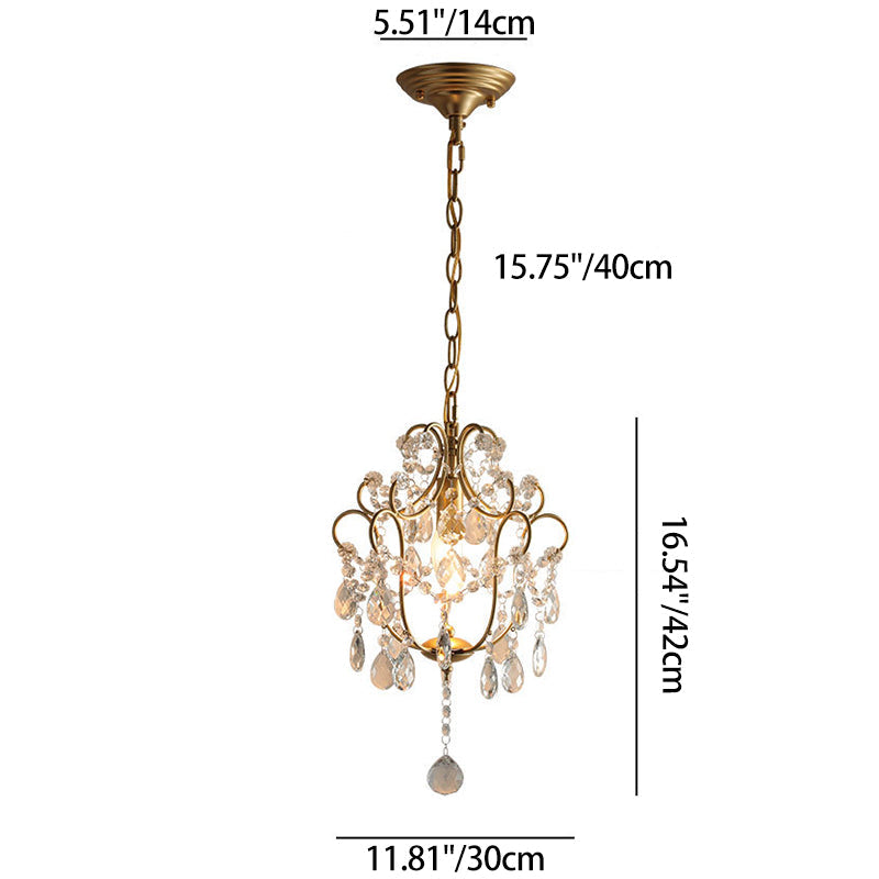 Traditional French Iron Crystal Flower 1-Light Chandelier For Dining Room