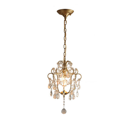 Traditional French Iron Crystal Flower 1-Light Chandelier For Dining Room