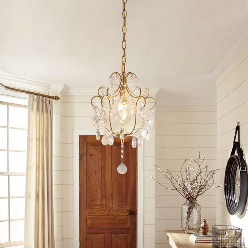 Traditional French Iron Crystal Flower 1-Light Chandelier For Dining Room