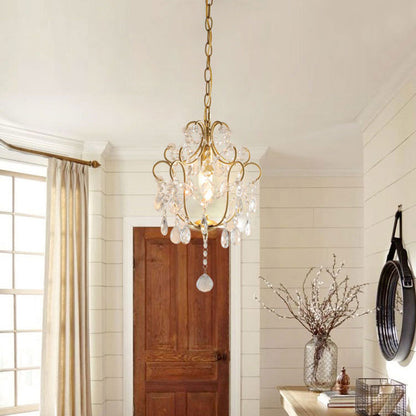 Traditional French Iron Crystal Flower 1-Light Chandelier For Dining Room